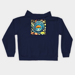 Whimsical mushrooms and moon. Kids Hoodie